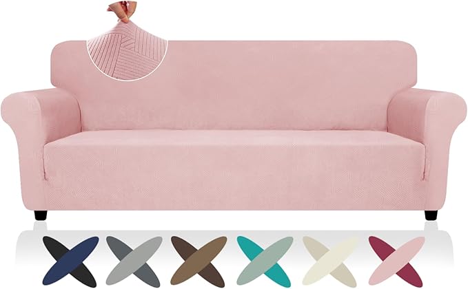ZNSAYOTX Oversized Super Stretch Couch Cover (92"-115"), New Striped Sofa Covers Comfortable & Durable, Dog Cat Pets Friendly Extra Large Spandex Sofa Slipcovers (Rose, XL Sofa)