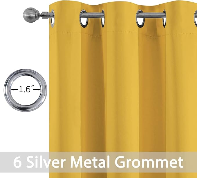 Yakamok Blackout Curtains Room Darkening Thermal Insulated Window Panels,Solid Grommet Top Drapes for Bedroom/Living Room(42Wx84L, Mustard Yellow, 2 Panels)