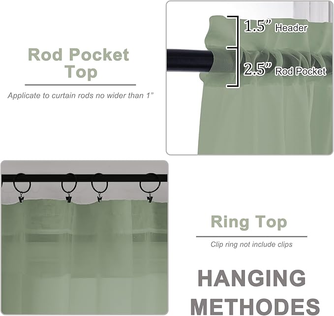 OWENIE Sage Green Sheer Curtains 108 Inches Long for Living Room Bedroom 2 Panels Set, Lightweight Airy Sage Green Sheer Curtain, Filmy Rod Pocket, 2 PCS, Each 59" W x 108" L