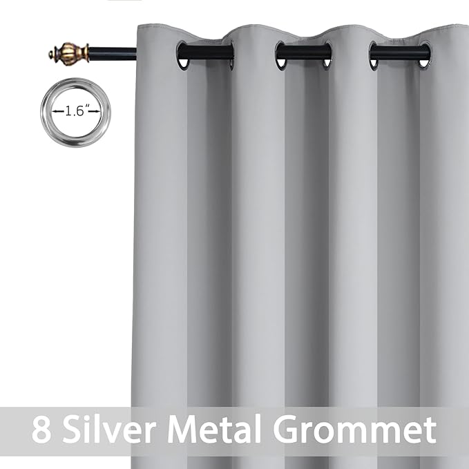 Yakamok Light Gray Blackout Curtain Panels 96 inches - Light Reducing Thermal Insulated Solid Grommet Blackout Curtains/Panels/Drapes for Living Room 1 Panel, 52 inches by 96 Inch, Light Grey