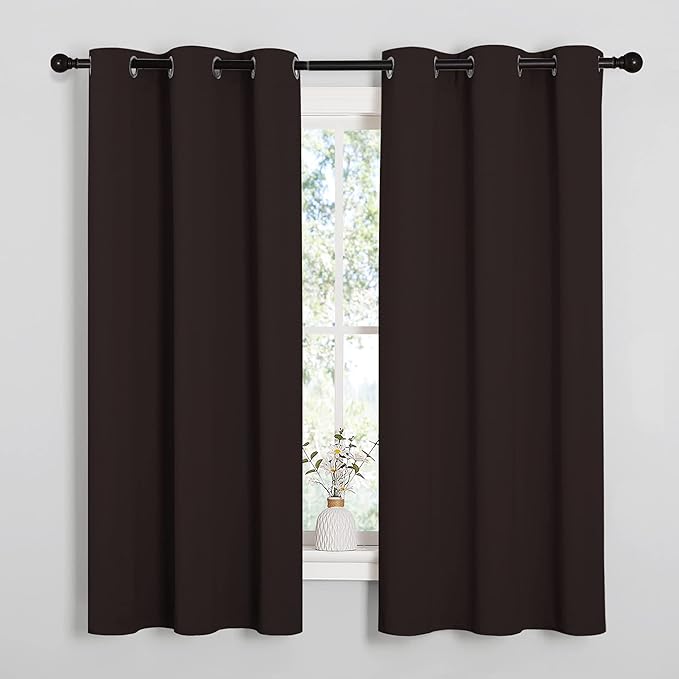 NICETOWN Room Darkening Curtains for Kitchen, Toffee Brown, Set of 2, 42 inches Wide by 50 inches Long, Window Treatment Thermal Insulated Solid Grommet Room Darkening Curtains/Drapes for Bedroom