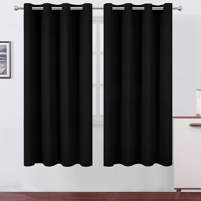 LEMOMO Blackout Curtains 66 x 72 Inch Long Black Curtains Set of 2 Panels Room Darkening Curtains for Bedroom and Living Room