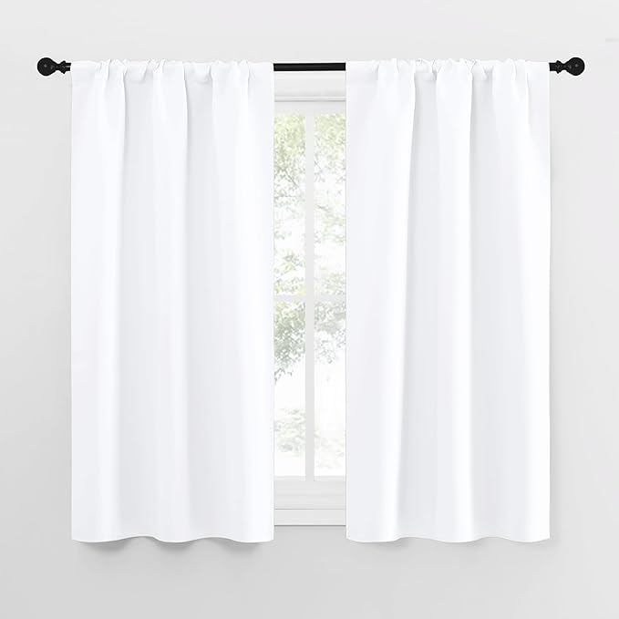 NICETOWN RV Curtains for Camper Windows, White Curtains for Kitchen Window, Home Decoration Light Filtering Drapes for Small Window (29" Wide by 50inches Long, 1 Pair)