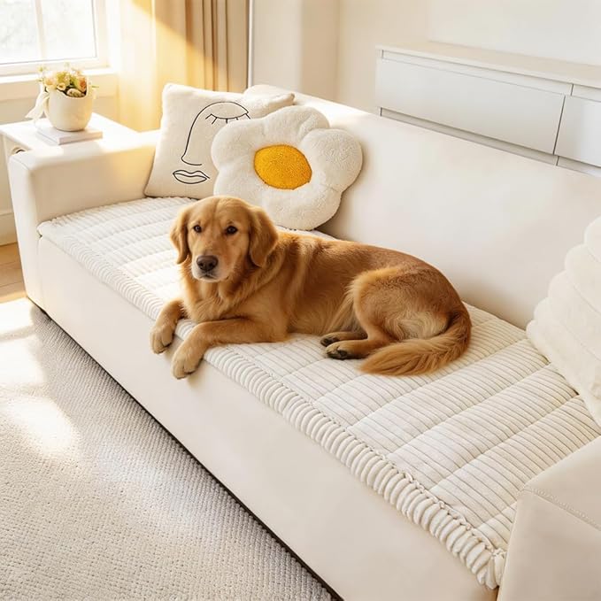 Couch Cover for Dogs Washable, Fuzzy Pet Couch Covers for 3 Cushion Sofa Pet Friendly, Non Slip Sofa Cover (White, 27.6" x 70.9"/70 x 180cm)