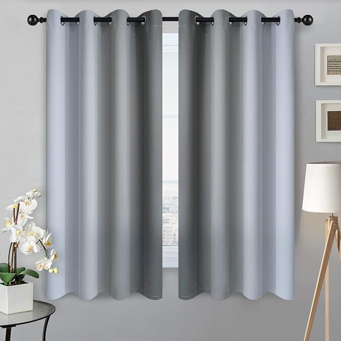 SimpleHome Ombre Room Darkening Curtains for Living Room, Light Blocking Gradient Grey to Greyish White Thermal Insulated Grommet Window Curtains/Drapes for Bedroom, 2 Panels, 52x63 inches Length