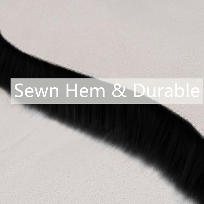 duduta Black Faux Sheepskin Runner Rugs 2x6 ft, Fluffy Shag Bedroom Rug Fur Couch Sofa Covers Halloween Decor Washable