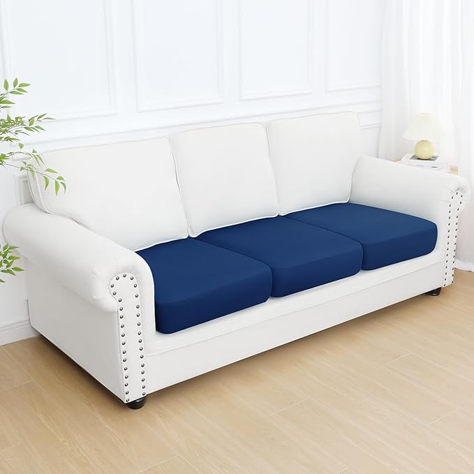 Smiry Printed Couch Cushion Covers, Stretch Soft Couch Covers for Sofa, Washable Non-Slip Sofa Slipcover Furniture Protector for Indoor and Outdoor (3 Pack, Navy)