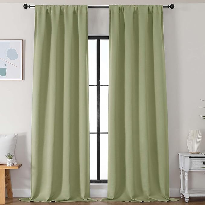 Simplebrand Sage Green Blackout Curtains for Bedroom 102 Inches Long 2 Panels, Solid Thermal Insulated, Energy Saving Living Room Window Treatment Curtains Blackout Drapes, W50 x L102 Inch, Sage Green