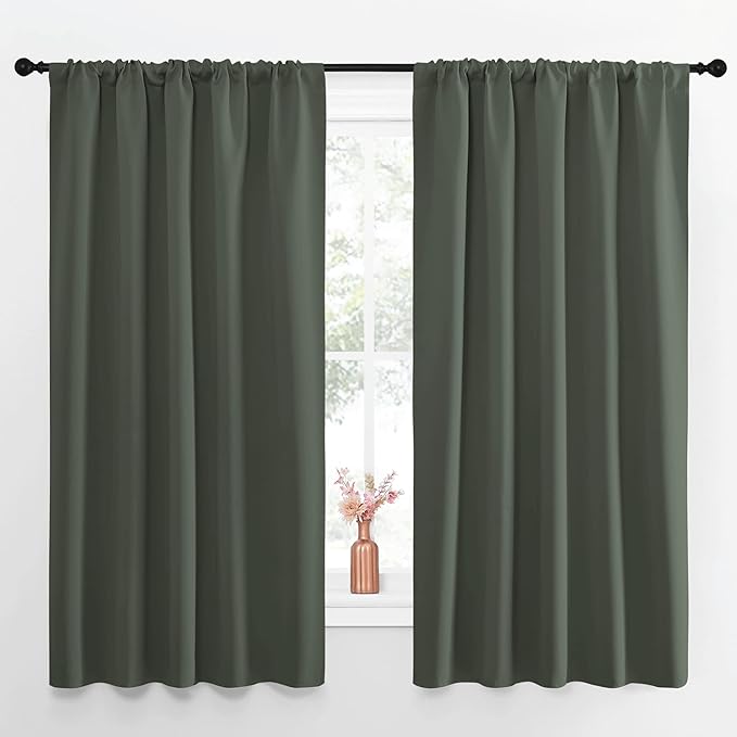 NICETOWN Bedroom Curtains Blackout Draperies - All Season Thermal Insulated Solid Rod Pocket Top Blackout Curtains/Drapes for Kid's Room (Dark Mallard, 1 Pair, 52 x 63 Inch)
