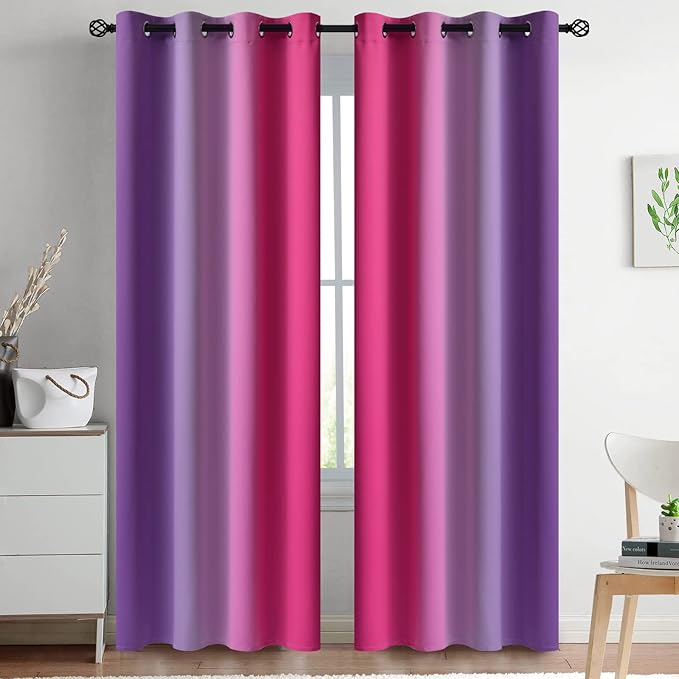 Yakamok Ombre Pink and Purple Curtains for Bedroom, Gradient Room Darkening Curtains, Grommet Thermal Insulated Light Blocking Window Drapes/Curtain for Living Room,52 x 84 Inch,2 Panels