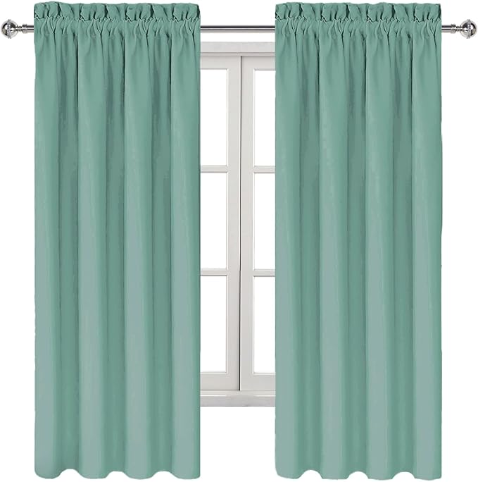 DWCN Blackout Curtains for Living Room Thermal Insulated, Energy Saving & Noise Reducing Bedroom Curtains, Sage Green, W 42x L 63 Inch, Set of 2 Rod Pocket Curtain Panels