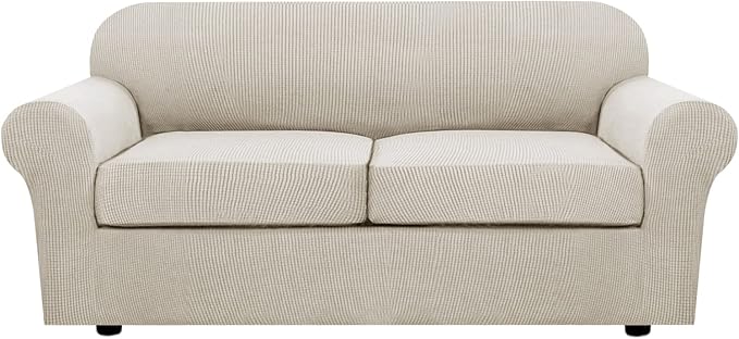 H.VERSAILTEX 3 Piece Stretch Sofa Covers for 2 Cushion Sofa Couch Covers for Living Room Sofa Slipcovers (Base Cover Plus 2 Seat Cushion Covers) Thicker Jacquard Fabric(Large Sofa, Island Fossi)