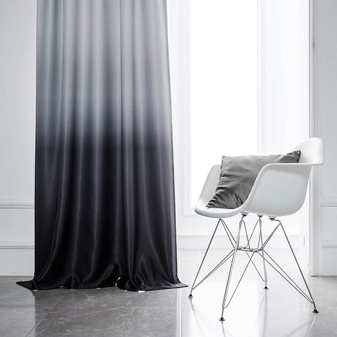 SimpleHome Ombre Curtains 52 x 63 Inch for Bedroom 2 Panels, Gradient Grey White to Black Light Blocking Thermal Insulated Grommet Room Darkening Window Curtain/Drapes for Living Room