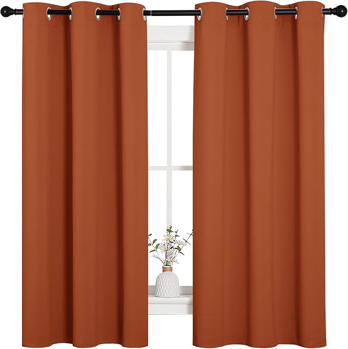 NICETOWN Bedroom Curtains 63 inches Long, Privacy and Thermal Insulated Blackout Drapes for Windows (Burnt Orange, 1 Pair, 42 x 63 inches)