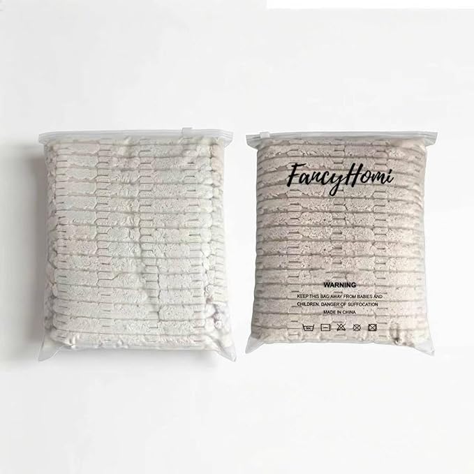 Fancy Homi 4 Packs Neutral Decorative Throw Pillow Covers 16x16 Inch for Living Room Couch Bed Sofa, Rustic Farmhouse Boho Neutral Home Decor, Soft Plush Striped Corduroy Square Cushion Case 40x40 cm