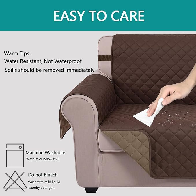 U-NICE HOME 4 Seater Sofa Cover 91 Inch Large Couch Covers for 4 Cushion Couch with Elastic Straps Water Resistant Furniture Protector Cover for Pets Cat (Sofa XX-Large, Chocolate/Taupe)