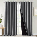 NICETOWN Total Shade Curtains and Draperies, Heavy-Duty Full Light Shading Drapes with Black Liner Backing for Villa/Hall/Dorm Window（Gray, Package of 2 Panels, 70 inches Wide x 95 inches Long