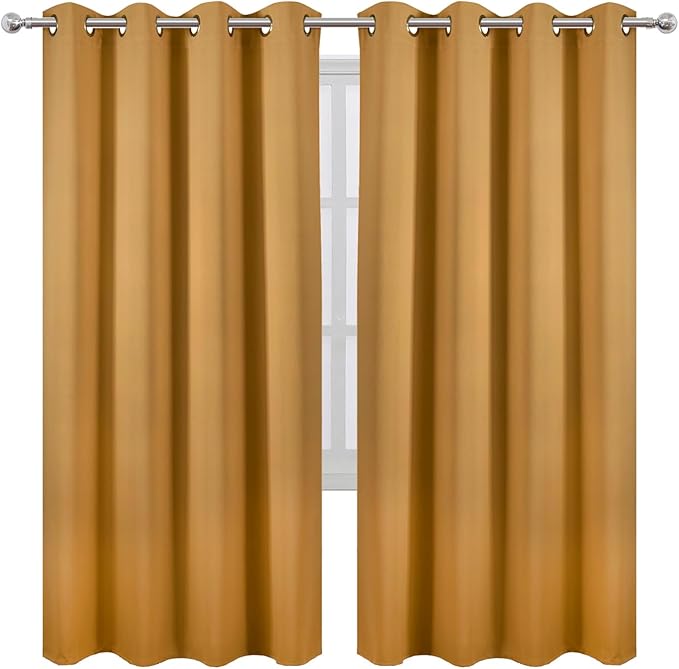 LEMOMO Mustard Yellow Thermal Blackout Curtains/52 x 72 Inch/Set of 2 Panels Room Darkening Curtains for Bedroom