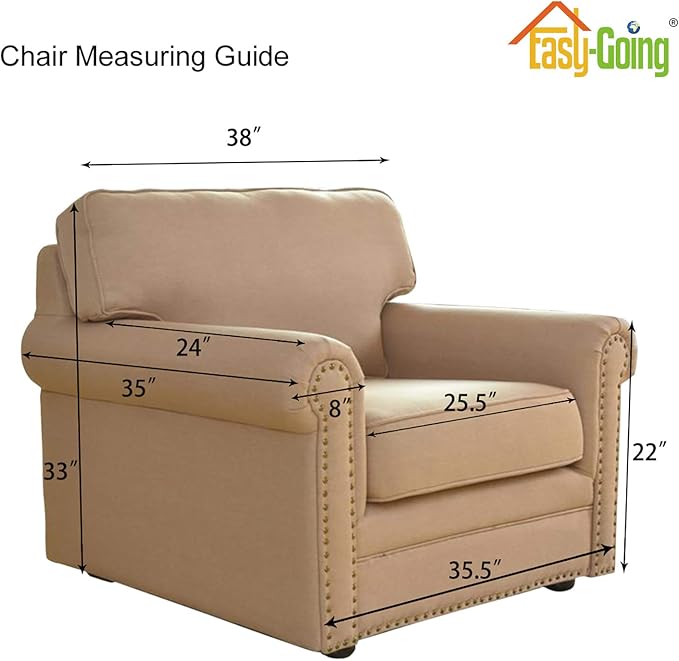 Easy-Going Stretch Chair Sofa Slipcover 1-Piece Couch Sofa Cover Furniture Protector Soft with Elastic Bottom for Kids, Pet. Spandex Jacquard Fabric Small Checks (Chair, Sand)