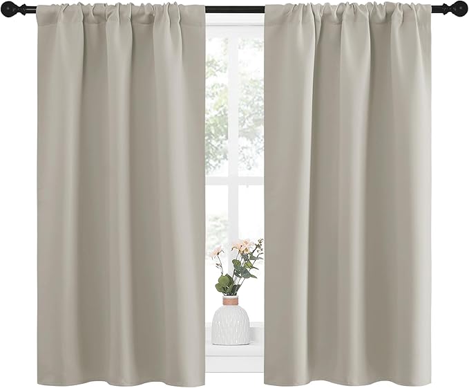 NICETOWN Blackout Curtains for Living Curtains, Room Darkening Window Curtain Panels, Easy-Care Solid Thermal Insulated Draperies/Drapes for Daughter Room (Natural, 2 Panels, 29 by 40)