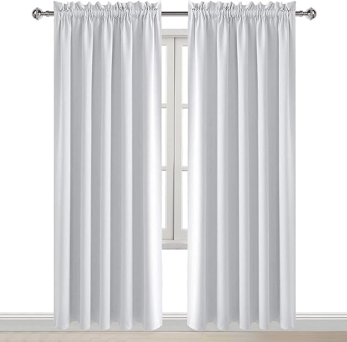 DWCN White Room Darkening Curtains for Bedroom, 60 x 84 inches Long - Energy Saving Privacy Window Drapes, Set of 2 Rod Pocket Curtain Panels