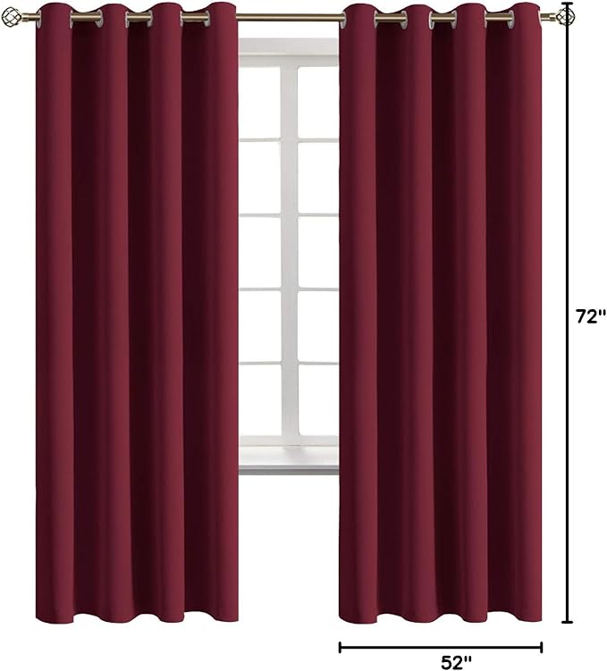 BGment Blackout Curtains for Bedroom - Grommet Thermal Insulated Room Darkening Curtains for Living Room, Set of 2 Panels (52 x 72 Inch, Burgundy)