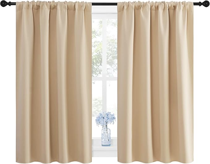 NICETOWN Blackout Room Darkening Curtains - Home Decoration Light & Noise Reducing Thermal Insulated Window Draperies with Rod Pocket Top (Biscotti Beige, Set of 2, 42 inches Wide x 48 inches Long)