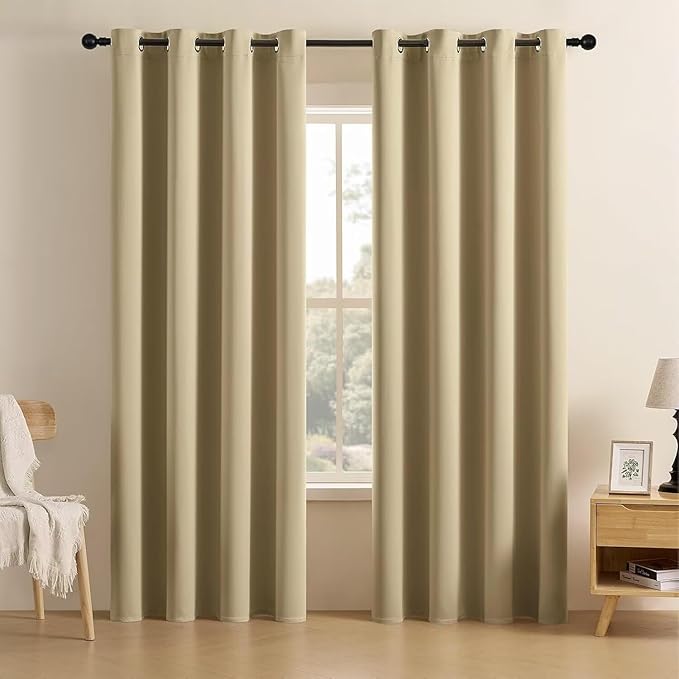 Joydeco Blackout Curtains for Bedroom 96 inch Long 2 Panels, Thermal Insulated Room Darkening Curtains with Grommets, Soft Window Drapes for Living Room (W52 x L96 Inch, Beige)