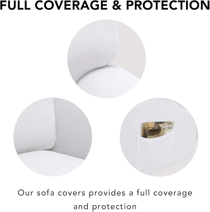 PureFit Super Stretch Chair Sofa Slipcover with Pocket – Spandex Non Slip Soft Couch Sofa Cover, Washable Furniture Protector with Elastic Bottom for Kids, Pets （Recliner, White
