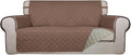 PureFit Reversible Quilted Sofa Cover, Water Resistant Slipcover Furniture Protector, Washable Couch Cover with Non Slip and Elastic Straps for Kids, Dogs, Pets (Oversized Loveseat, Brown/Beige)