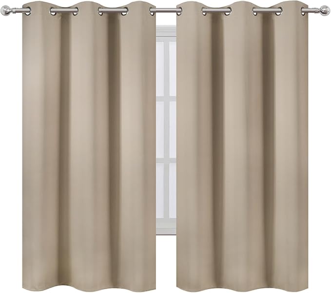 LEMOMO Blackout Curtains 42 x 63 inch/Khaki Curtains Set of 2 Panels/Thermal Insulated Room Darkening Bedroom Curtains