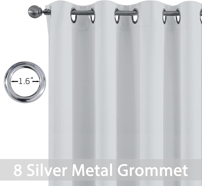 Yakamok Blackout Curtains Room Darkening Thermal Insulated Window Panels,Solid Grommet Top Drapes for Bedroom/Living Room(52Wx90L,Greyish White, 2 Panels)
