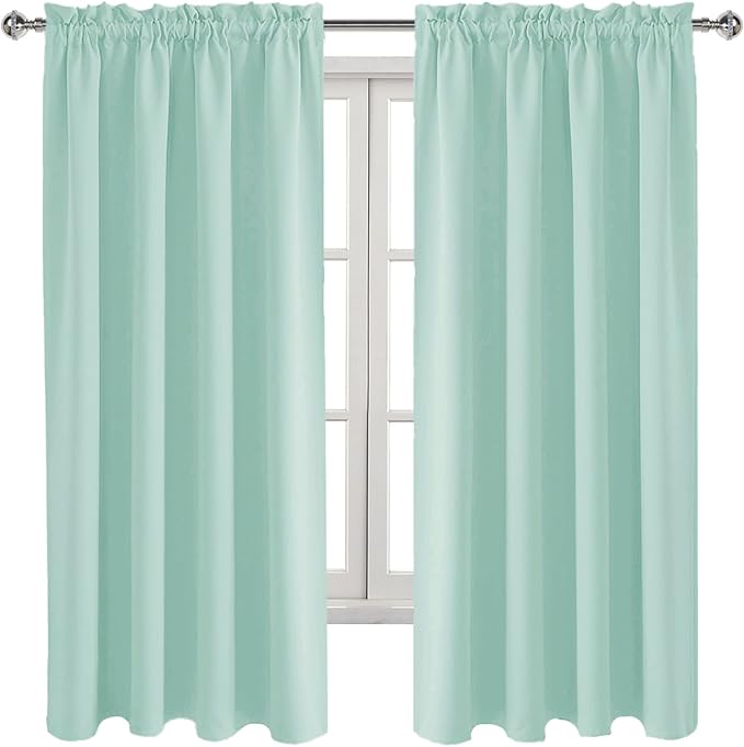 DWCN Blackout Curtains Thermal Insulated, Energy Saving & Noise Reducing Bedroom and Living Room Curtains, Mint Green, W 52x L 63 Inch, Set of 2 Rod Pocket Curtain Panels
