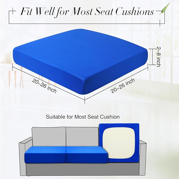 Newwiee Set of 4 Stretch Patio Cushion Covers Sofa Couch Seat Chair Slipcovers Cushion Cover Replacement Furniture Protector for Pets Washable(Royal Blue,Seat Cover,Solid)