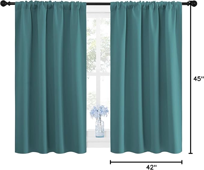 NICETOWN Window Curtains Blackout Drapes - Thermal Insulated Solid Rod Pocket Blackout Curtains/Draperies for Living Room (Sea Teal, One Pair, 42 by 45-Inch)
