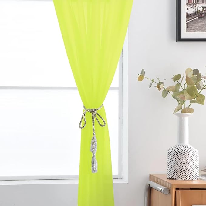 SpaceDresser Basic Rod Pocket Sheer Voile Window Curtain Panels Chartreuse 1 Pair 2 Panels 52 Width 72 Inch Long for Kitchen Bedroom Children Living Room Yard（Chartreuse, 52W x 72L）