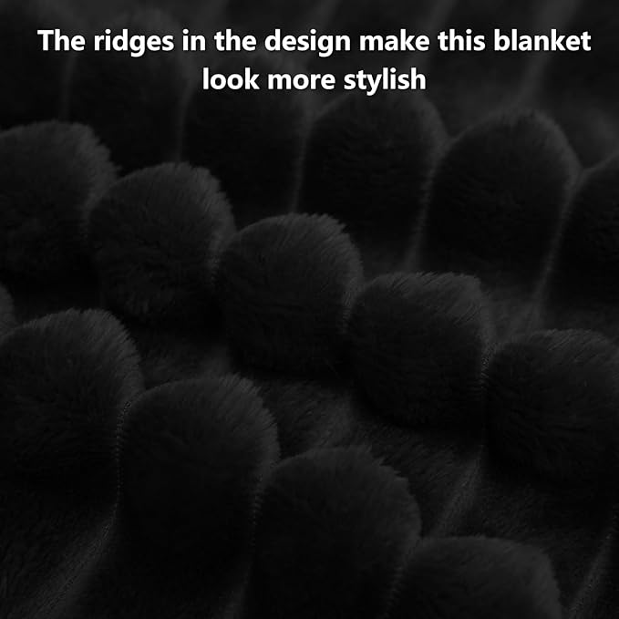 HIMEET Black Ribbed Throw Blanket for Couch - 300GSM Lightweight Soft Fleece Blanket for Women Men, Cozy Blankets for Mothers Gifts, Striped Spring Home Room Decor, Black, 50x60 Inches