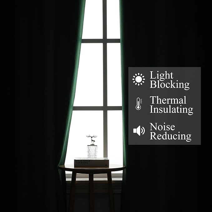 Estelar Textiler Black and Green Blackout Ombre Curtains for Bedroom 63 Inches Long, Gradient Light Blocking Thermal Insulated Grommet Drapes for Living Room,52Wx63L,2 Panels