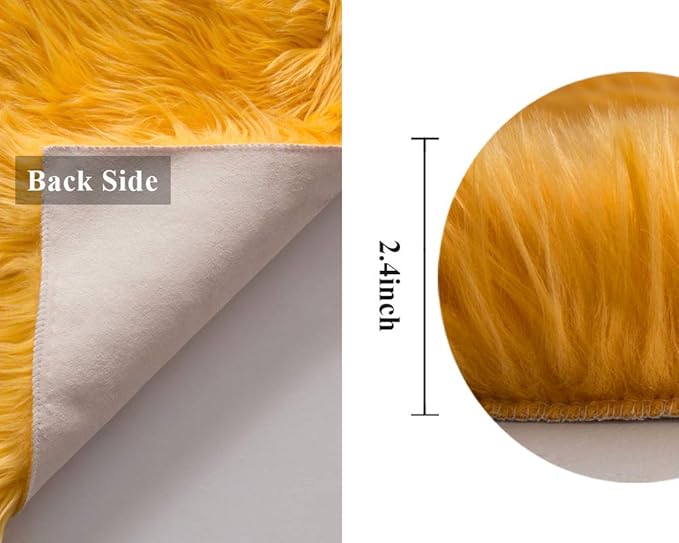 MIULEE Luxury Super Soft Fluffy Area Rug Faux Fur Rectangle Rug Decorative Plush Shaggy Carpet for Bedside Sofa Floor Nursery Fall Decor 2 x 3 Feet, Orange Yellow