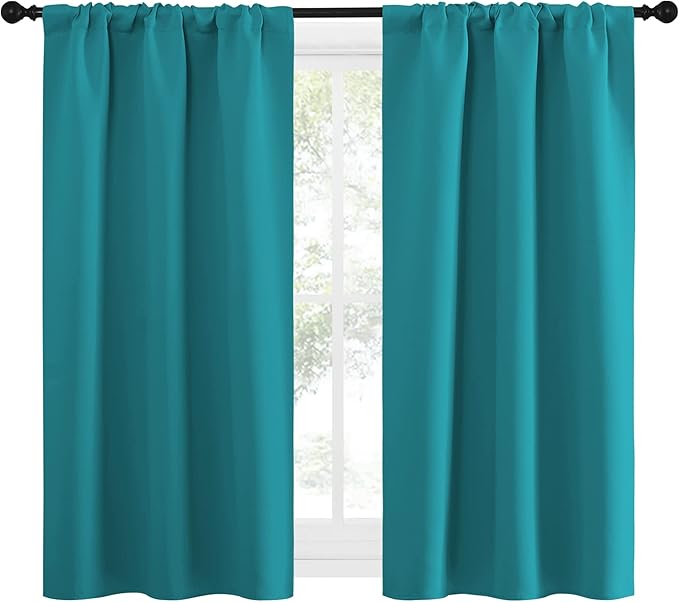 NICETOWN Peacock Blue Blackout Curtains Panels for Window, Thermal Insulated Rod Pocket Blackout Drapes/Draperies for Living Room (2 Panels, W34 x L54 inches)