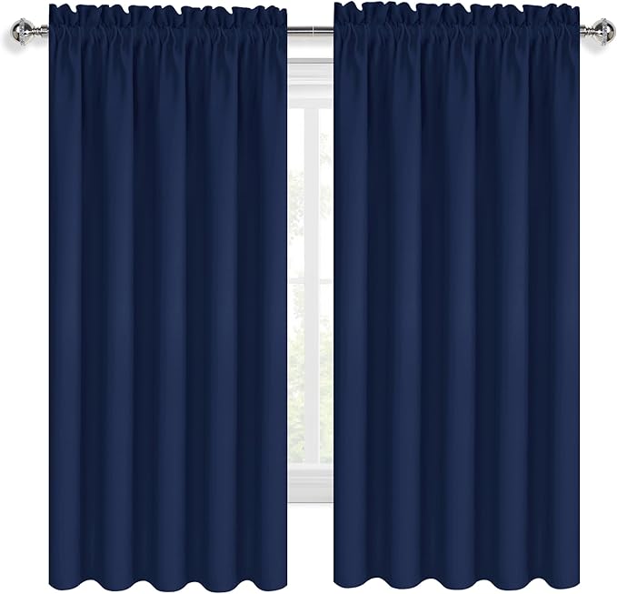 DWCN Bedroom Blackout Curtains 60 x 63 Inches Length 2 Panels Set, Solid Thermal Insulated Energy Saving Window Treatment Drapes, Rod Pocket Curtains for Kids Boys Room (W60 x L63 Inch, Navy Blue)
