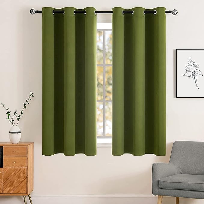 MIULEE Blackout Curtains Room Darkening Thermal Insulated Drapes Solid Window Treatment Set Grommet Top Light Blocking Curtain for Living Room/Bedroom 2 Panels 42x63 inch,Olive Green