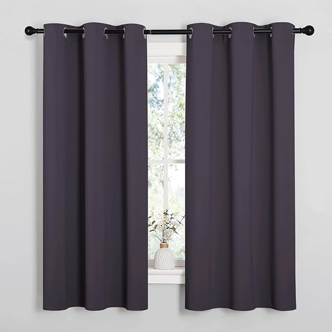 NICETOWN Greyish Purple Blackout Curtains 63 inches Length for Kitchen, 2 Panels, 34" Wide, Thermal Insulated Decoration Drapes for Small Window