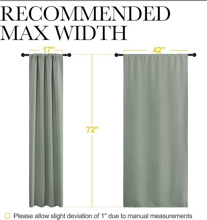 NICETOWN Window Curtains Blackout Drapes - Thermal Insulated Solid Rod Pocket Blackout Curtains/Draperies for Living Room (Greyish Green, One Pair, 42 by 72-Inch)