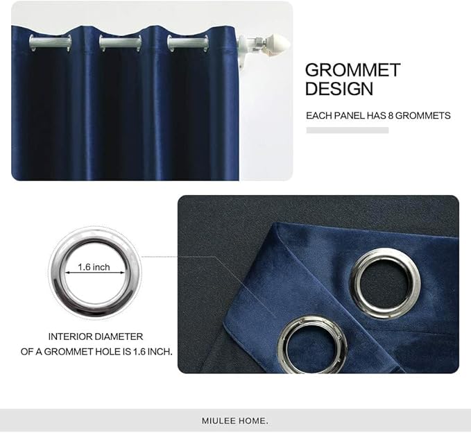MIULEE 2 Panels Blackout Velvet Curtains Solid Soft Grommet Royal Blue Curtains Thermal Insulated Soundproof Room Darkening Curtains/Drapes/Panels for Living Room Bedroom 52 x 72 Inch