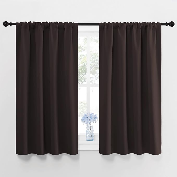 NICETOWN Blackout Curtain Panels 45 inches Long - Noise Reducing Thermal Insulated Solid Rod Pocket Window Drapes/Draperies for Kids Room (Toffee Brown, 1 Pair, 42 inches by 45 Inch)