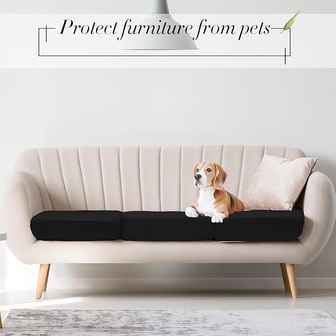 Newwiee 8Pcs Patio Cushion Covers Stretch Outdoor Cushion Cover Replacement for Patio Furniture Sofa Couch Slipcovers, Soft Flexibility Washable Furniture Protector(Waterproof Pure,Black)