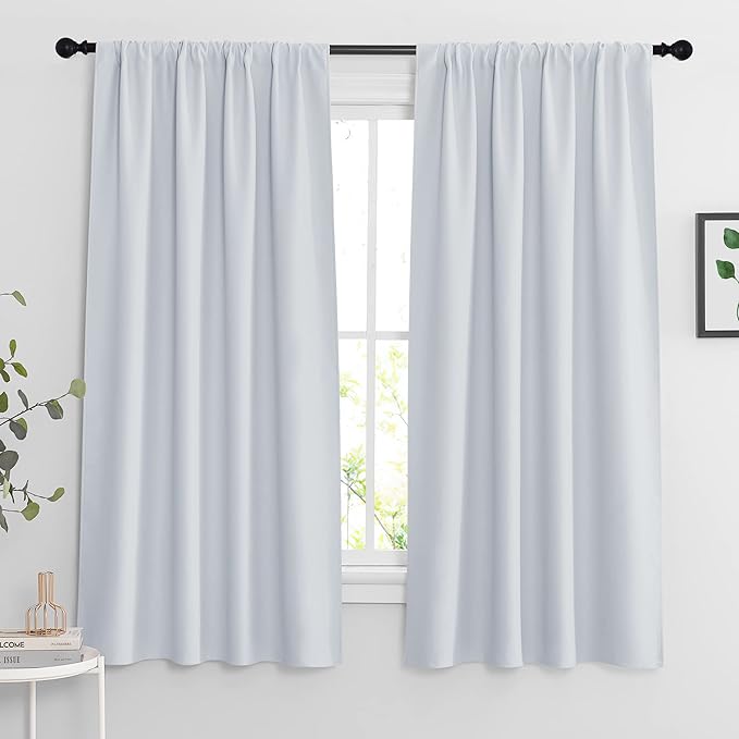 RYB HOME Extra Wide Curtains for Bedroom Living Room 63 inches Long, Thermal Insulated Privacy Drapes for Nursery Home Theater Dining Room, Width 62 by Length 63, Greyish White, 2 Panels