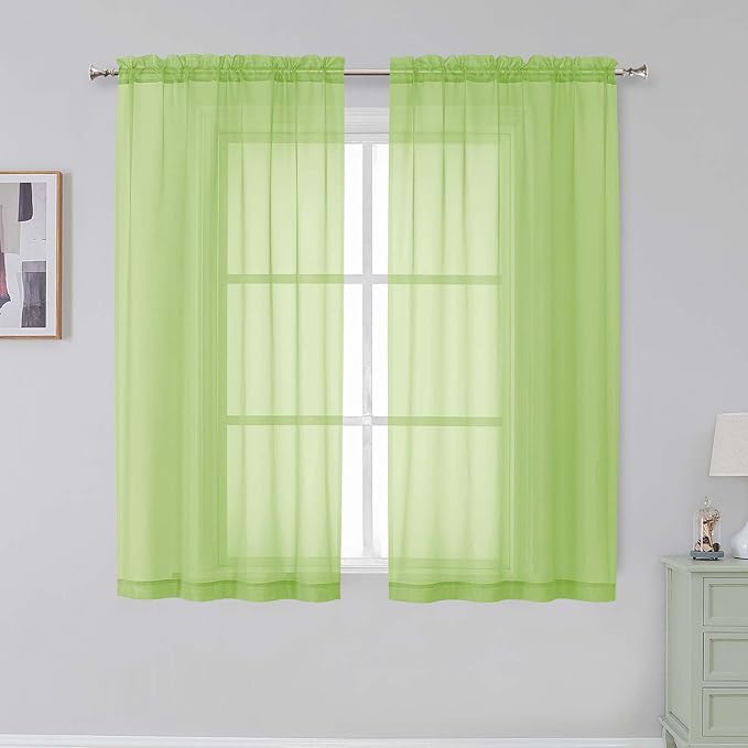 Simplebrand Lime Sheer Curtains 63 Inch Length 2 Panels, Rod Pocket Solid Color Window Sheer Curtain Panels, Elegant Curtains & Drapes for Living Room, Bedroom 2 Panels (Ivory, 42" W x 63" L)