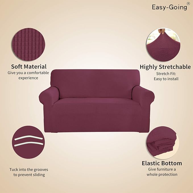 Easy-Going Stretch Sofa Slipcover 1-Piece Sofa Cover Furniture Protector Couch Soft with Elastic Bottom for Kids, Polyester Spandex Jacquard Fabric Small Checks (Sofa, ASH Rose)